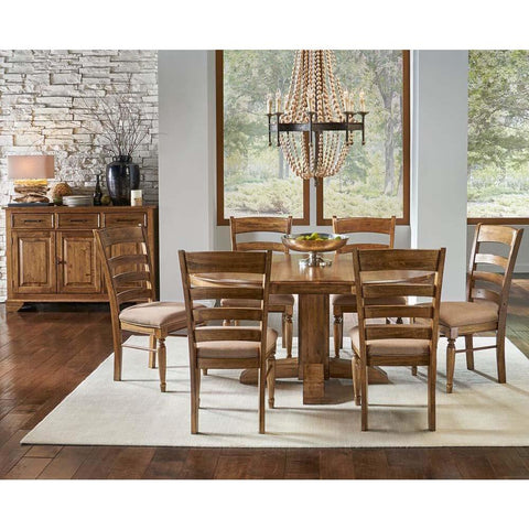 A-America Bennett 8 Piece Pedestal Dining Room Set w/Upholstered Chairs in Smoky Quartz