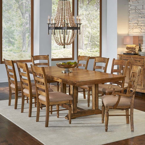 A-America Bennett 9 Piece Trestle Dining Room Set w/Upholstered Chairs in Smoky Quartz