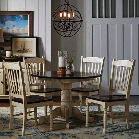 A-America British Isles 5 Piece Drop Leaf Dining Room Set w/Slat Chairs in Chalk-Cocoa Bean