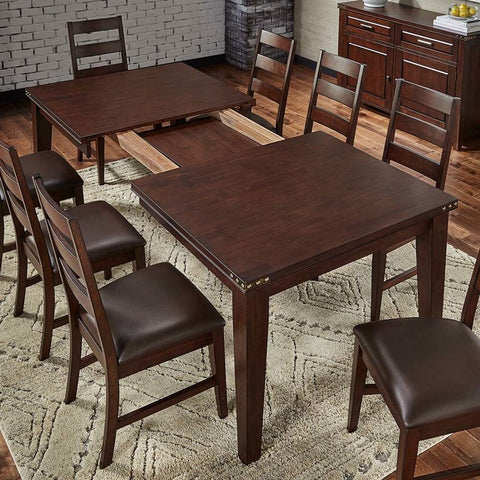 A-America Carter Rectanglar Leg Dining Table w/Self-Storing Leaf in Rich Tobacco
