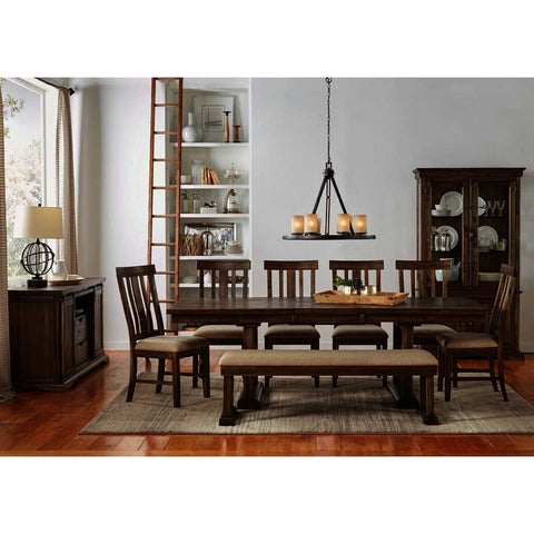 A-America Dawson 10 Piece Trestle Dining Room Set in Wire Brushed Timber