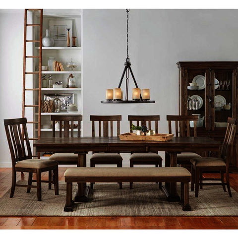 A-America Dawson 8 Piece Trestle Dining Room Set in Wire Brushed Timber