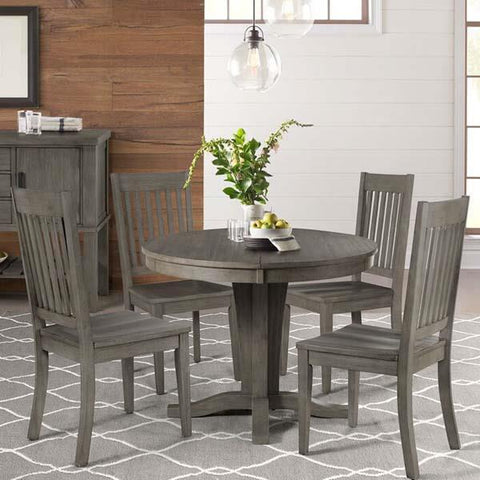 A-America Huron 5 Piece Pedestal Dining Room Set w/Slatback Chairs in Distressed Grey