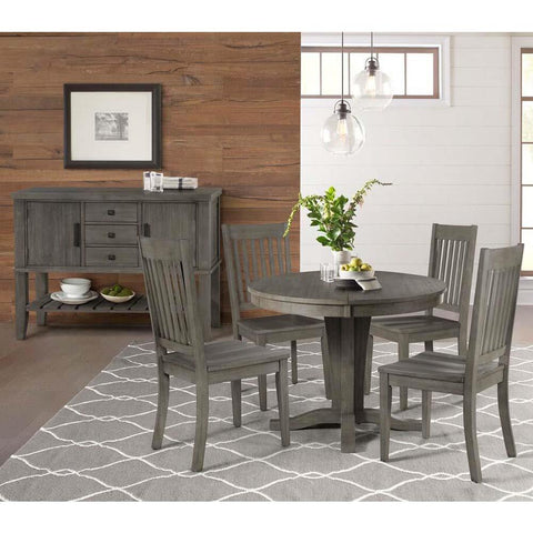 A-America Huron 6 Piece Pedestal Dining Room Set w/Slatback Chairs in Distressed Grey