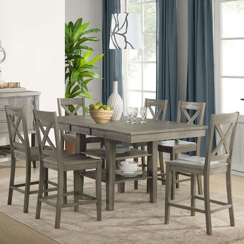 A-America Huron 7 Piece Gather Height Table Set in Distressed Grey