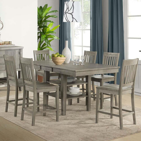 A-America Huron 7 Piece Gather Height Table Set w/Slatback Barstools in Distressed Grey