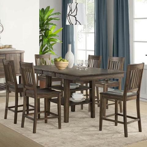 A-America Huron 7 Piece Gather Height Table Set w/Slatback Barstools in Weathered Russet