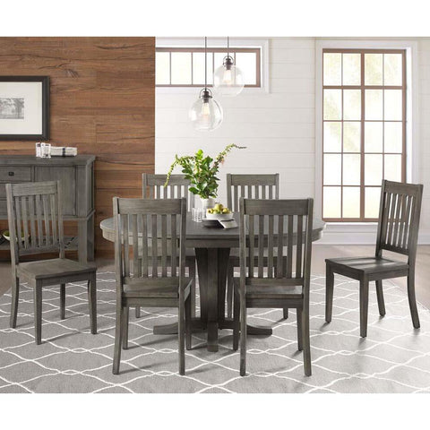 A-America Huron 7 Piece Pedestal Dining Room Set w/Slatback Chairs in Distressed Grey