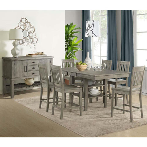 A-America Huron 8 Piece Gather Height Table Set w/Slatback Barstools in Distressed Grey
