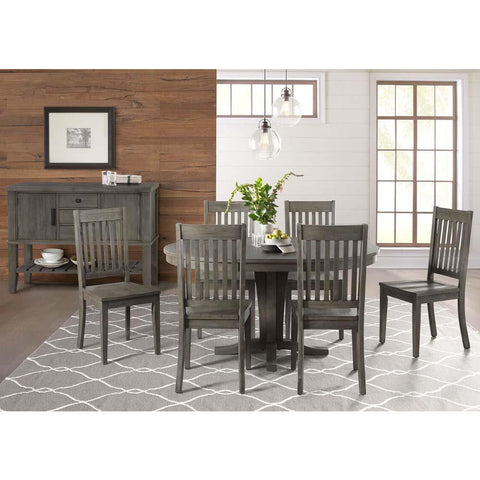 A-America Huron 8 Piece Pedestal Dining Room Set w/Slatback Chairs in Distressed Grey