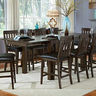 A-America Mariposa 11 Piece Gathering Height Leg Table Set w/Butterfly Leaves in Warm Grey