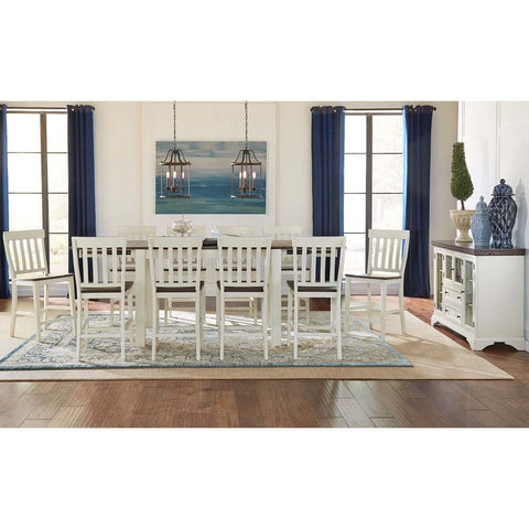 A-America Mariposa 12 Piece Leg Gathering Height Table Set w/Slatback Chairs in Cocoa-Chalk