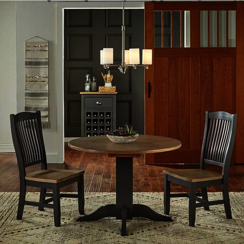 A-America Port Townsend 4 Piece Double Drop Leaf Dining Room Set w/Wood Chairs in Gull Grey & Seaside Pine