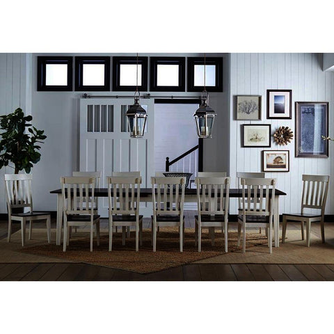 A-America Toluca 13 Piece Rectangular Leg Dining Room Set w/Slatback Chairs in Chalk & Cocoa Bean