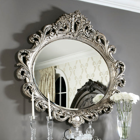 American Drew Jessica McClintock Silver Veil Oval Mirror