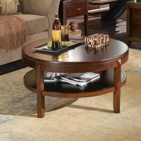 American Drew Tribecca Round Cocktail Table in Root Beer Color