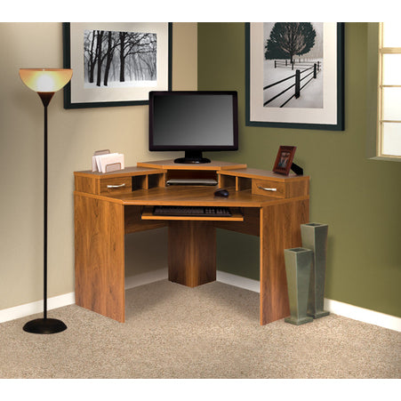 American Furniture Classics Corner Desk With Monitor Platform In Autumn Oak