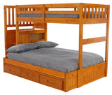 American Furniture Classics Model 2114-TF-K3-KD, Solid Pine Mission Staircase Twin over Full Bunk Bed with Seven Drawers in Warm Honey