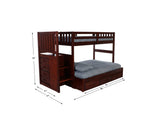 American Furniture Classics Model 2814-TF-K3-KD, Solid Pine Mission Staircase Twin over Full Bunk Bed with Seven Drawers in Rich Merlot.