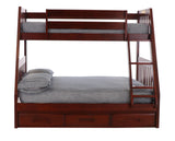 American Furniture Classics Model 2818-K3-KD, Solid Pine Mission Twin over Full Bunk Bed with Three Drawers in Rich Merlot.