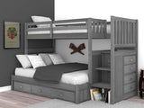American Furniture Classics Model 3214-TF-3-KD Solid Pine Mission Staircase Twin over Full Bunk Bed with Seven Drawers in Charcoal Gray