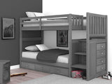 American Furniture Classics Model 3214-TT-3-KD, Solid Pine Mission Staircase Twin over Twin Bunk Bed with Seven Drawers in Charcoal Gray