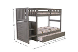 American Furniture Classics Model 3214-TT-TRUND, Solid Pine Mission Staircase Twin over Twin Bunk Bed with Four Drawer Chest and Roll Out Twin Trundle Bed in Charcoal Gray