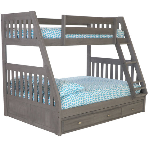 American Furniture Classics Model 3218-3-KD Solid Pine Twin/Full Bunk Bed with Three Drawers in Charcoal Gray