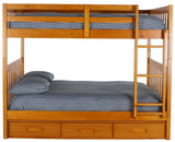 American Furniture Classics Model 82115-K3-KD Full over Full Bunk Bed with Three Drawers in Warm Honey