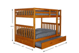 American Furniture Classics Model 82115-TRUN-KD Full over Full Bunk Bed with Twin Sized Trundle in Warm Honey