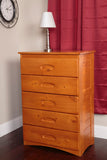American Furniture Classics Model 82155KD Solid Pine Five Drawer Chest in Warm Honey