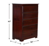 American Furniture Classics Model 82855KD Solid Pine Five Drawer Chest in Rich Merlot