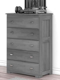 American Furniture Classics Model 83255KD Solid Pine Five Drawer Chest in Charcoal Gray