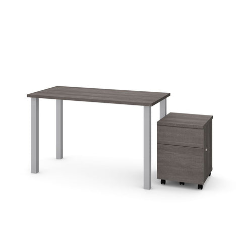 BESTAR Universel 2-Piece set including 24" x 48" table desk and mobile pedestal in bark grey