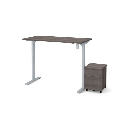 BESTAR Universel 2-Piece set including 30" x 60" standing desk and a mobile pedestal in bark grey