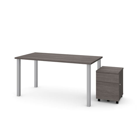 BESTAR Universel 2-Piece set including 30" x 60" table desk and mobile pedestal in bark grey