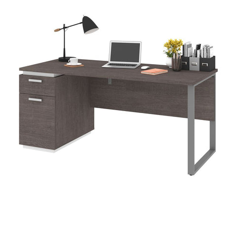 Bestar Aquarius 66W Desk with Single Pedestal in bark grey & white