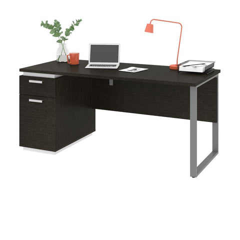 Bestar Aquarius 66W Desk with Single Pedestal in deep grey & white