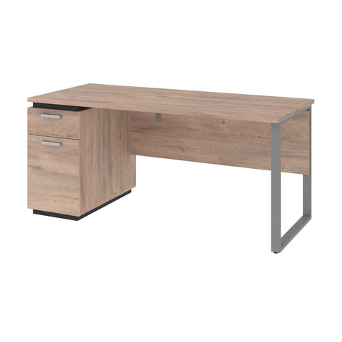 Bestar Aquarius 66W Desk with Single Pedestal in rustic brown & graphite