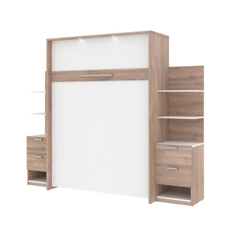 Bestar Cielo 105W Queen Murphy Bed with Storage (104W) in rustic brown & white