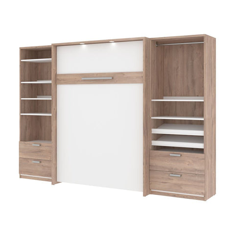 Bestar Cielo 119W Full Murphy Bed and 2 Storage Cabinets with Drawers (118W) in rustic brown & white