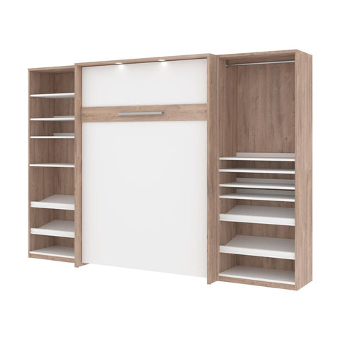 Bestar Cielo 119W Full Murphy Bed with 2 Storage Cabinets (118W) in rustic brown & white