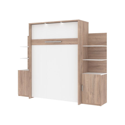 Bestar Cielo 99W Full Murphy Bed and 2 Storage Units with Doors (98W) in rustic brown & white