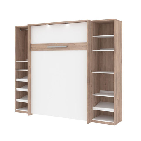 Bestar Cielo 99W Full Murphy Bed with 2 Storage Cabinets (98W) in rustic brown & white