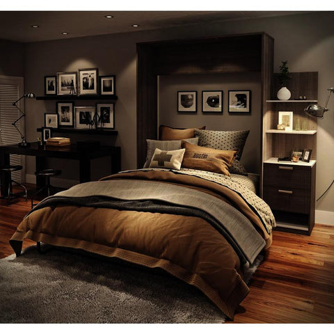 Bestar Cielo Elite 85 Inch Queen Wall Bed Kit in Bark Gray & White