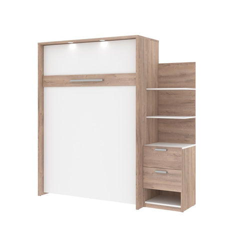 Bestar Cielo Full Murphy Bed with Storage Cabinet (79W) in rustic brown & white