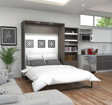 Bestar Cielo Premium 95 Inch Queen Wall Bed Kit in Bark Gray & White