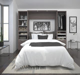 Bestar Cielo Premium 98 Inch Full Wall Bed Kit in Bark Gray & White