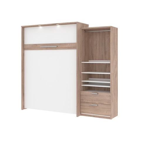 Bestar Cielo Queen Murphy Bed and Storage Cabinet (95W) in rustic brown & white