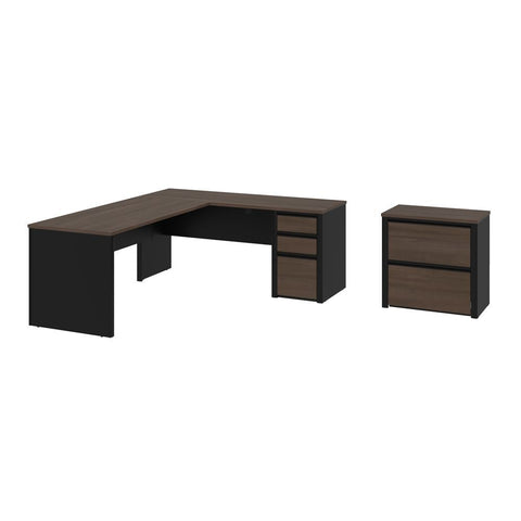 Bestar Connexion 2-Piece set including an L-shaped desk and a lateral file cabinet in antigua & black